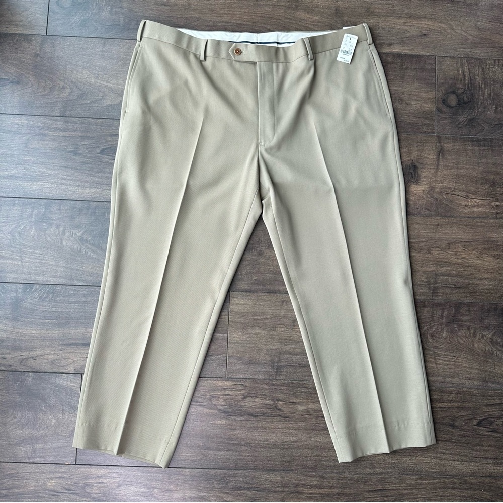 Brooks Brothers 1818 Madison Dress Pants 44x27 Khaki Beige 100% Wool Flat Front